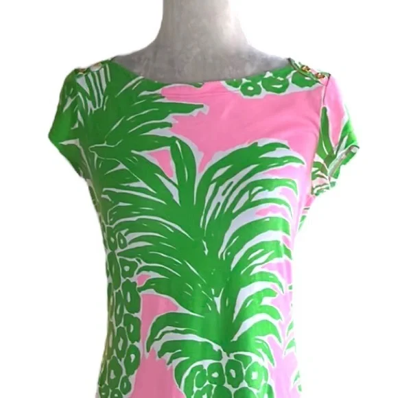 Lilly Pulitzer Loren Pink Green Pink Pout Flamenco Pineapple Knit Mini Dress - S - Picture 5 of 16